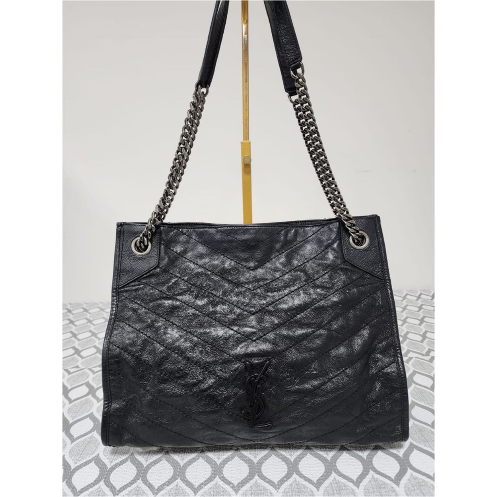 Authentic Saint Laurent Crinkled Calfskin Matelasse Monogram Large Niki Shopper
